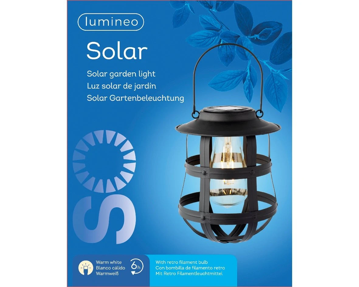 Lumineo Solar Lantaarn Zwart - Ø 19 Cm 3 Lumineo Solar Lantaarn Zwart - Ø 19 Cm - Afbeelding 3