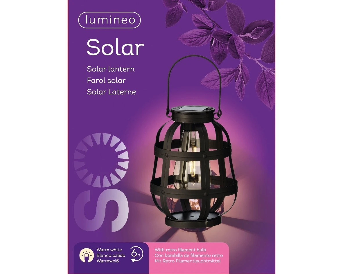 Lumineo Solar Lantaarn Zwart - Ø 14 Cm 3 Lumineo Solar Lantaarn Zwart - Ø 14 Cm - Afbeelding 3