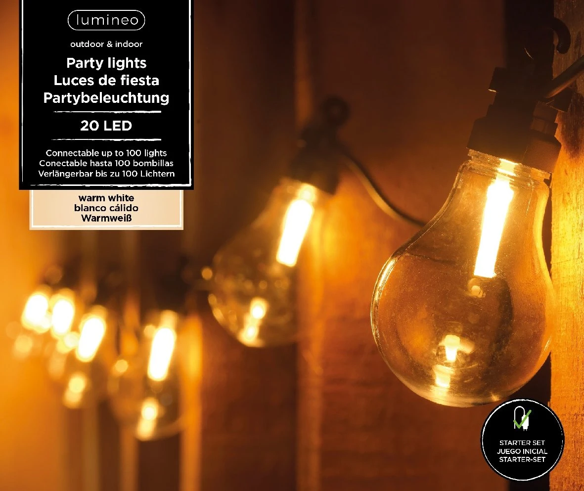 Lumineo LED Partylight Warm Wit 20 Lamps - 950 Cm 4 Lumineo LED Partylight Warm Wit 20 Lamps - 950 Cm - Afbeelding 4